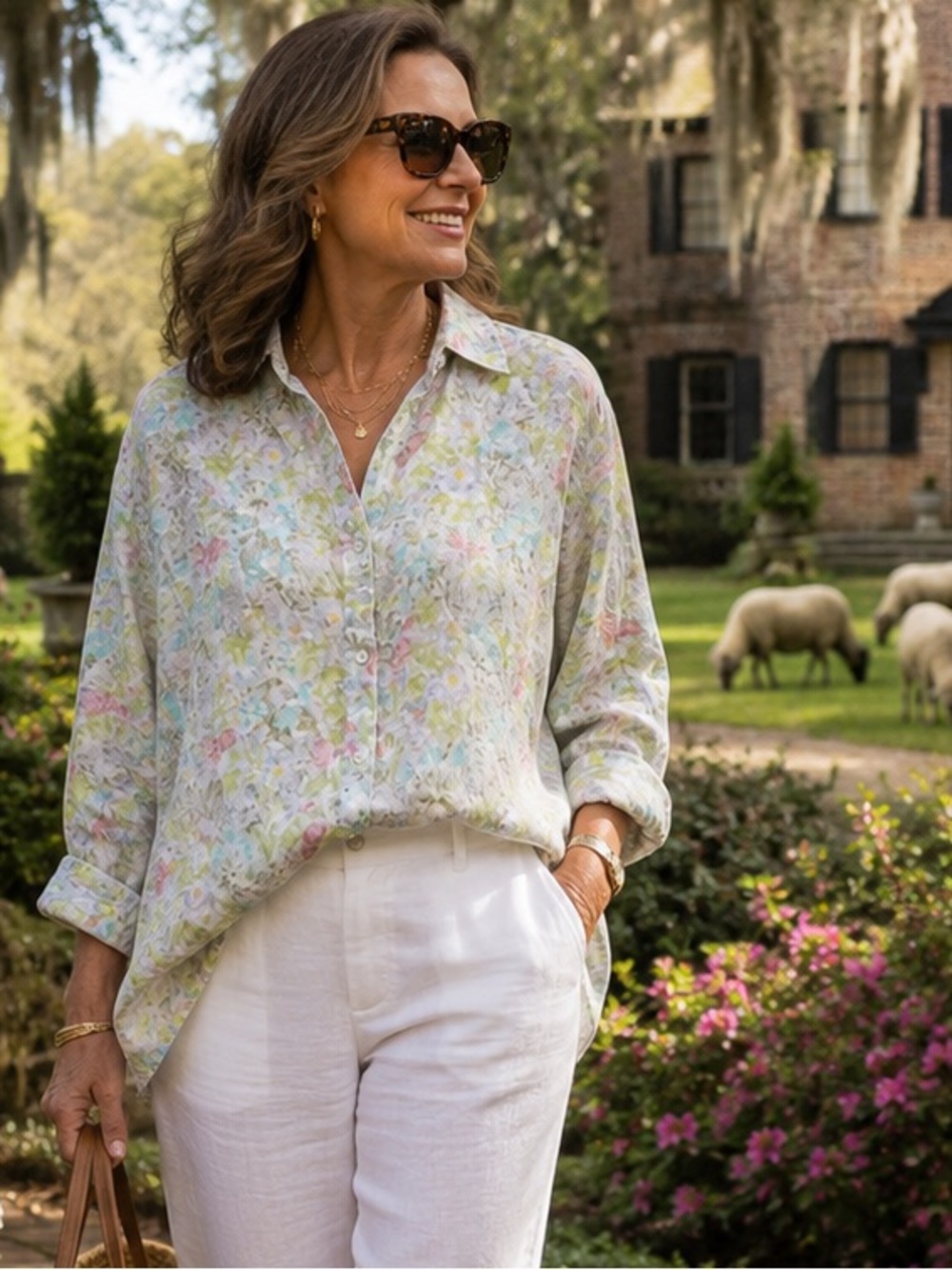 J.‎ Jill Love Linen Floral Button Down Shirt Pastel Long Sleeve Missy Large L